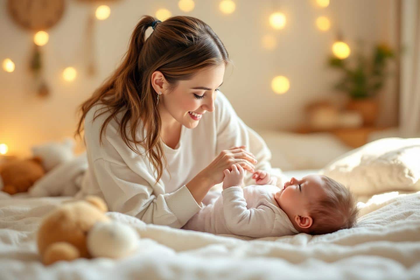 femme en train de jouer avec son bebe