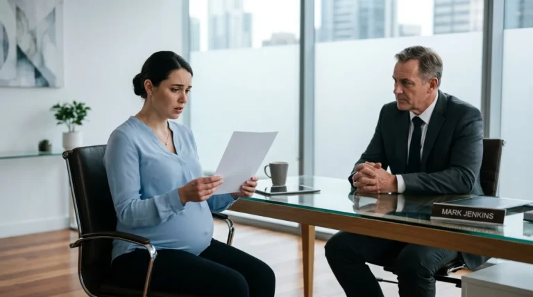 Femme enceinte en entretien avec homme d'affaires au bureau